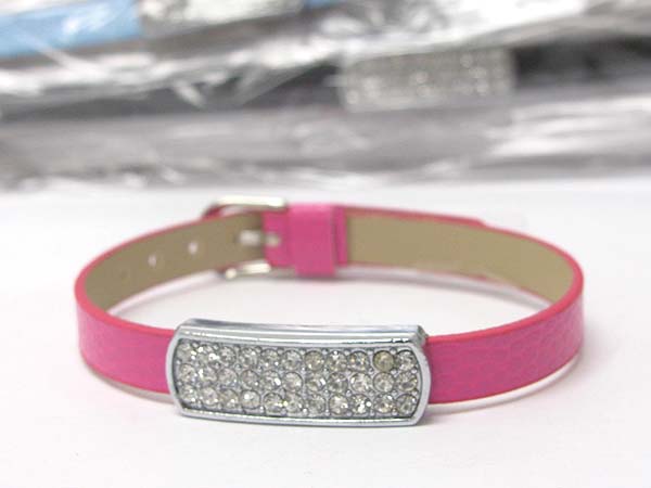 SELL BY DOZEN - MIXED COLOR 12 PC CRYSTAL LEATHER WRIST BAND