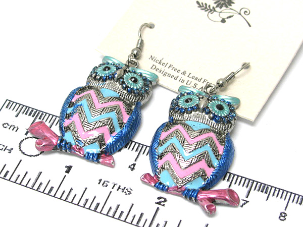 Crystal eyes and epoxy body owl drop earring
