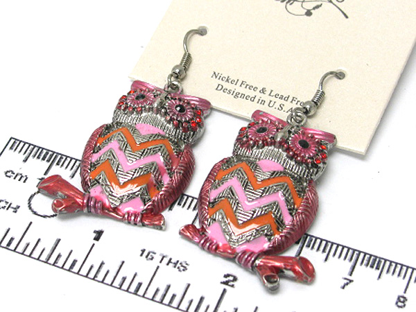 Crystal eyes and epoxy body owl drop earring