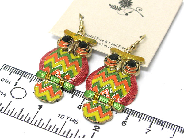 Crystal eyes and epoxy body owl drop earring