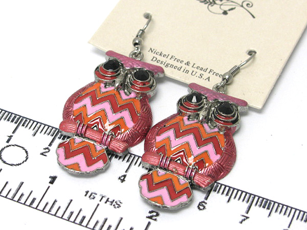 Crystal eyes and epoxy body owl drop earring