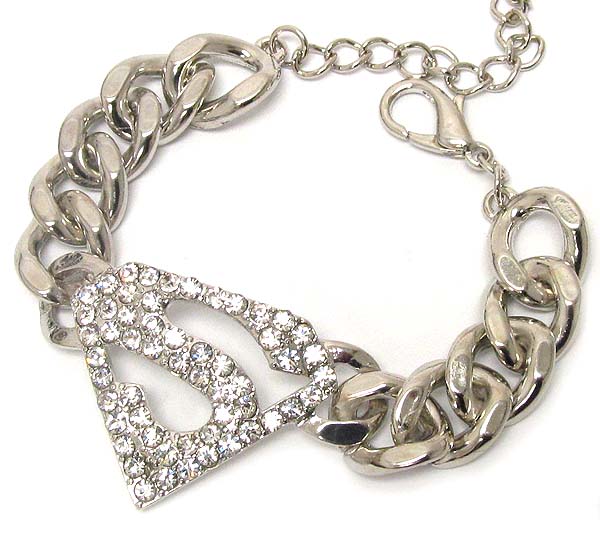 Crystal superman symbol thick chain bracelet