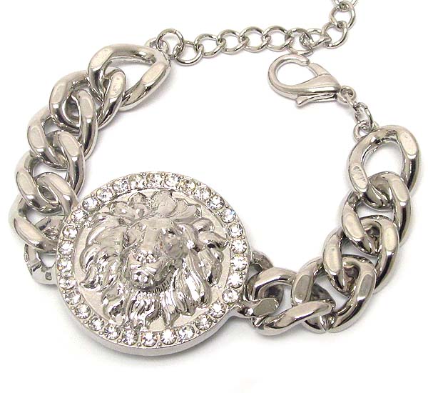 RIHANNA STYLE METAL ROUND TEXTURED LION HEAD CHAIN BRACELET