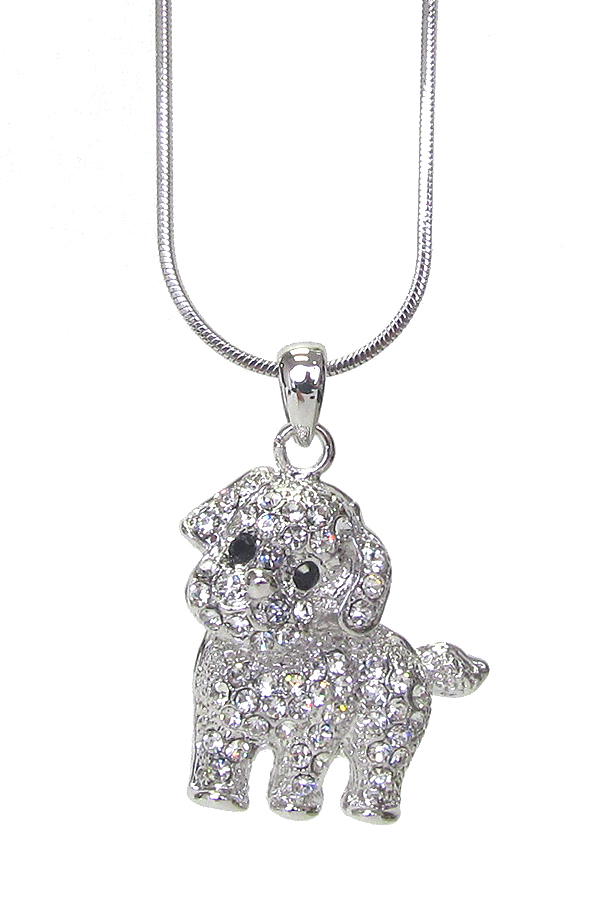 WHITEGOLD PLATING CRYSTAL DOG PENDANT NECKLACE