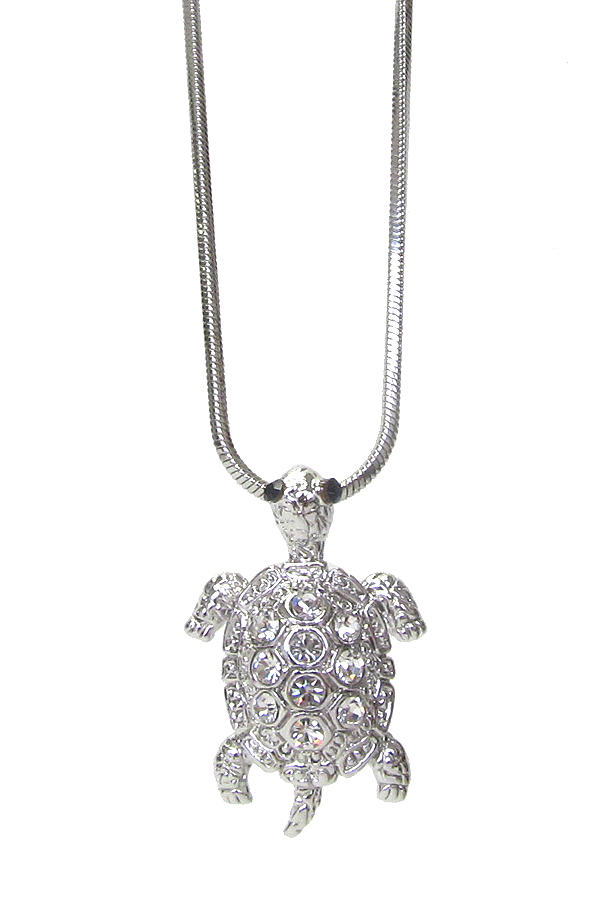 WHITEGOLD PLATING CRYSTAL TURTLE PENDANT NECKLACE