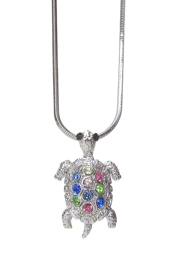 MADE IN KOREA WHITEGOLD PLATING CRYSTAL TURTLE PENDANT NECKLACE