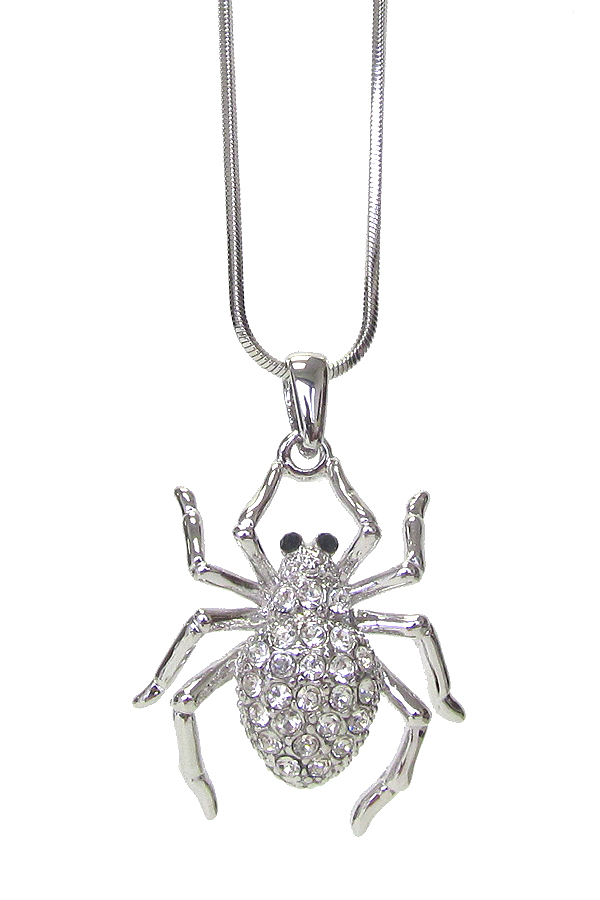 MADE IN KOREA WHITEGOLD PLATING CRYSTAL SPIDER PENDANT NECKLACE