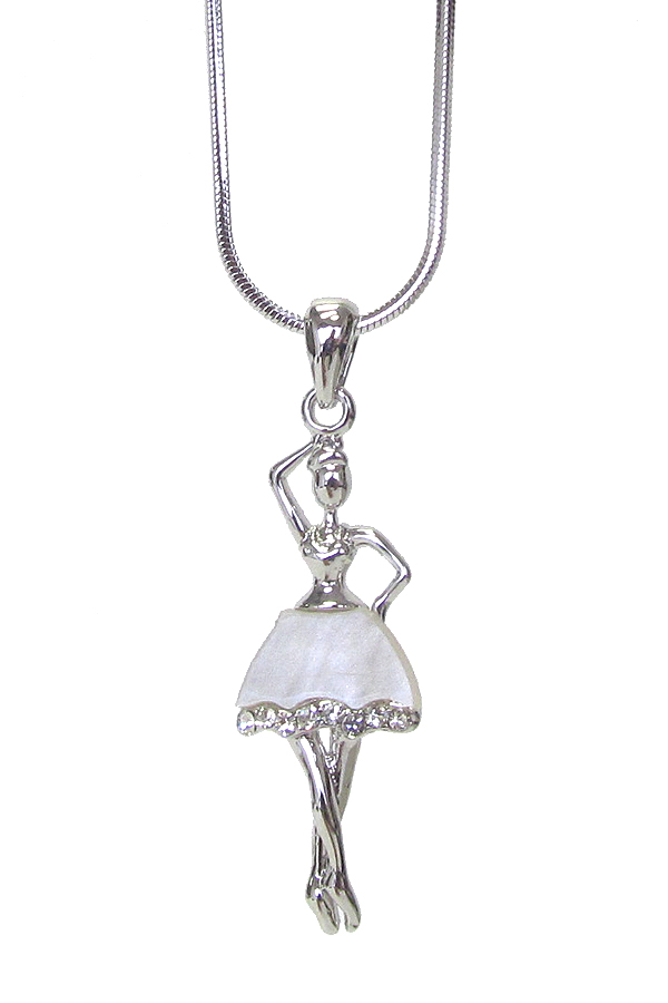 WHITEGOLD PLATING MOP CRYSTAL BALLERINA PENDANT NECKLACE