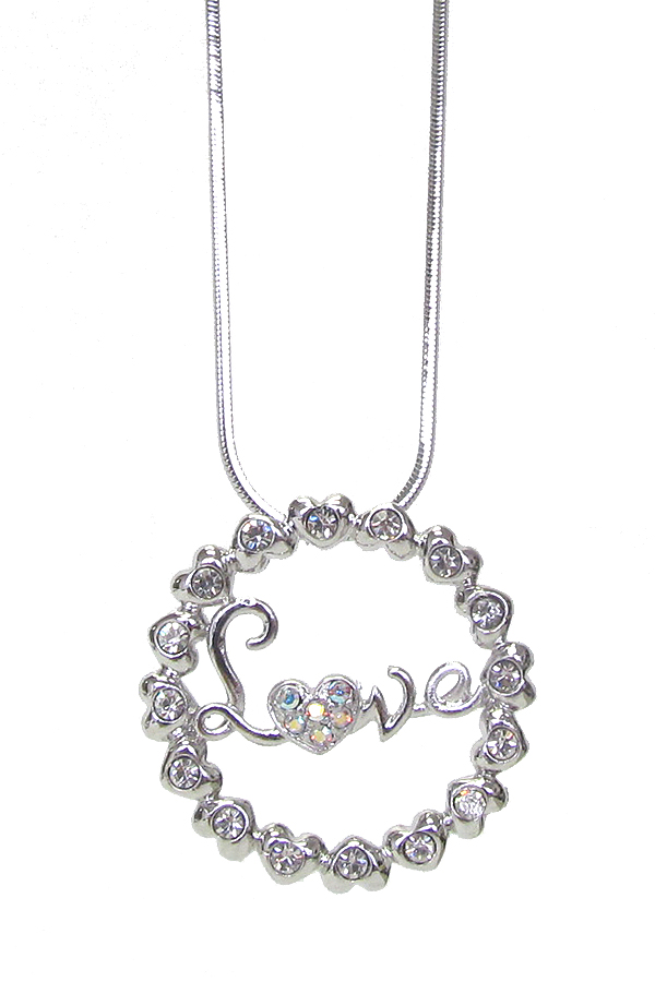 WHITEGOLD PLATING CRYSTAL LOVE HOOP PENDANT NECKLACE -valentine