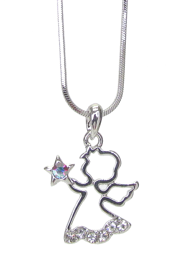 WHITEGOLD PLATING CRYSTAL ANGEL PENDANT NECKLACE