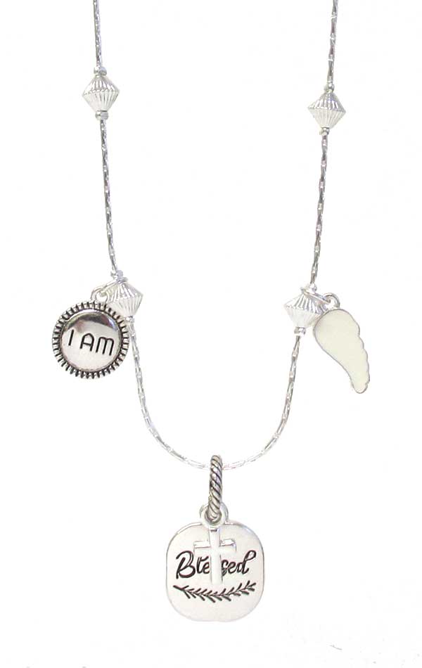 INSPIRATION MULTI CHARM PENDANT NECKLACE - I AM BLESSED