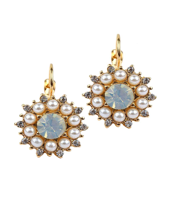 Opal crystal and pearl flower earring