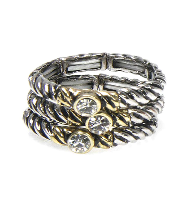 Crystal and textured stackable multi stretch ring combo set of 3