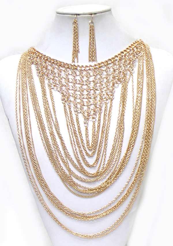 Multi layer chain linked necklace set