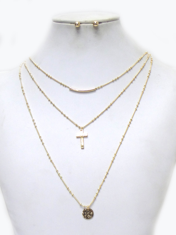 Three layer chain charms necklace set