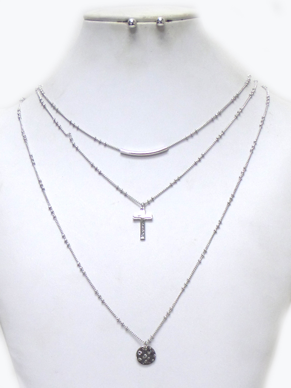 Three layer chain charms necklace set