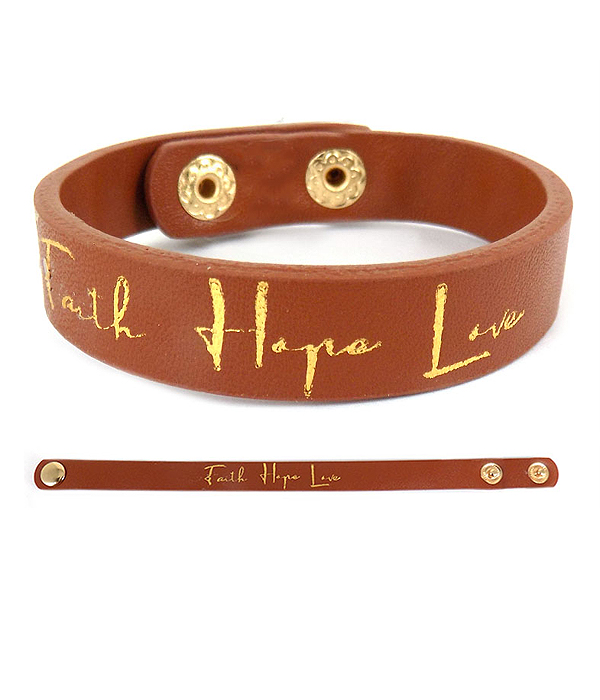 Religious theme leatherette bracelet - faith hop love