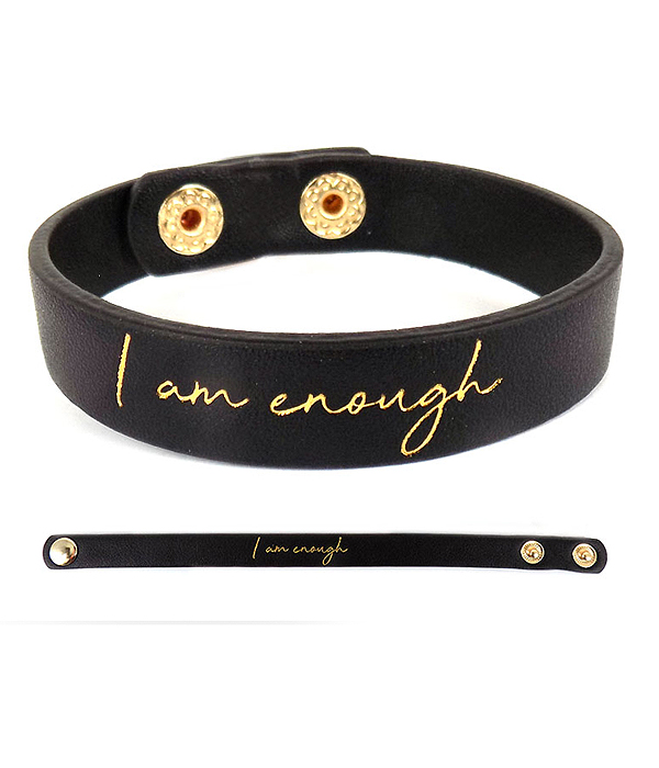 Religious theme leatherette bracelet - i am enough