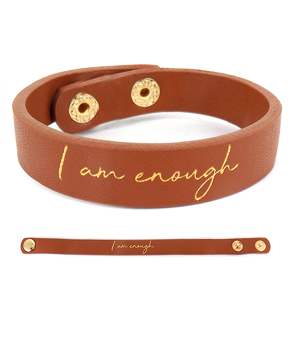 Religious theme leatherette bracelet - i am enough