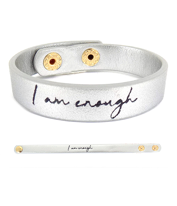 Religious theme leatherette bracelet - i am enough