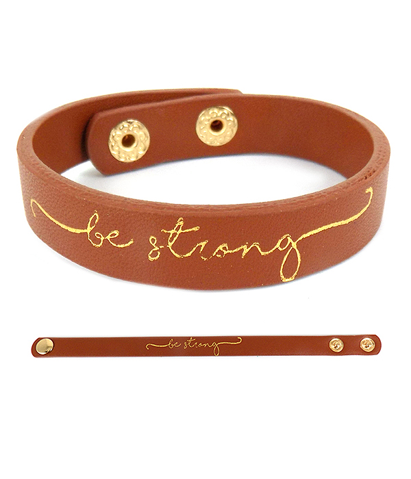 Religious theme leatherette bracelet - be strong