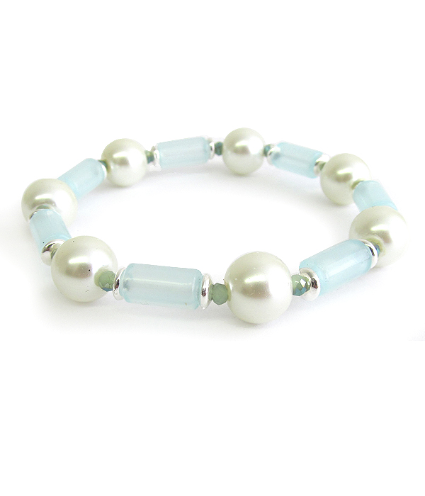Pearl and tube bead stretch bracelet