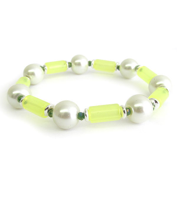 Pearl and tube bead stretch bracelet
