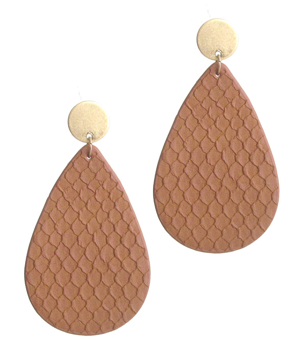 Faux leather textured teardrop earring