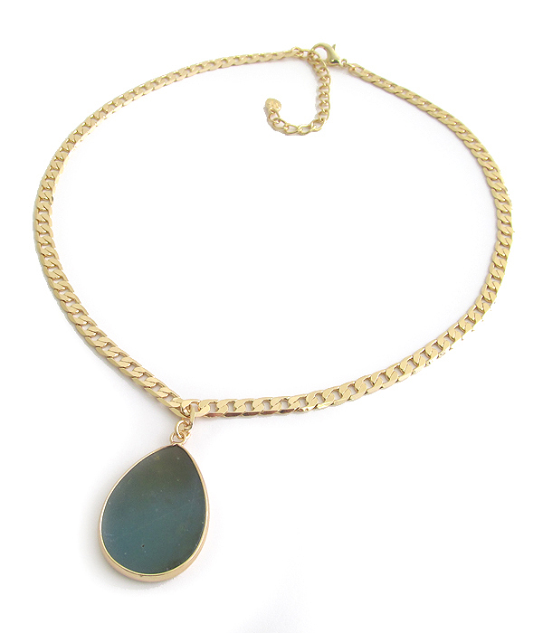 SEMI PRECIOUS STONE TEARDROP PENDANT AND CHUNKY CHAIN NECKLACE