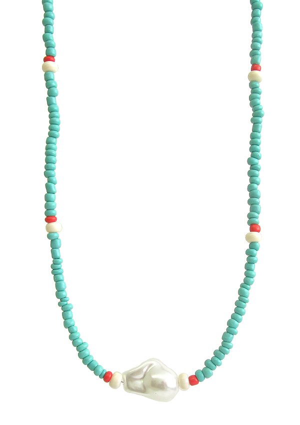 Baroque pearl and multi seedbead necklace