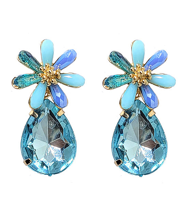 Facet stone flower and teardrop earring