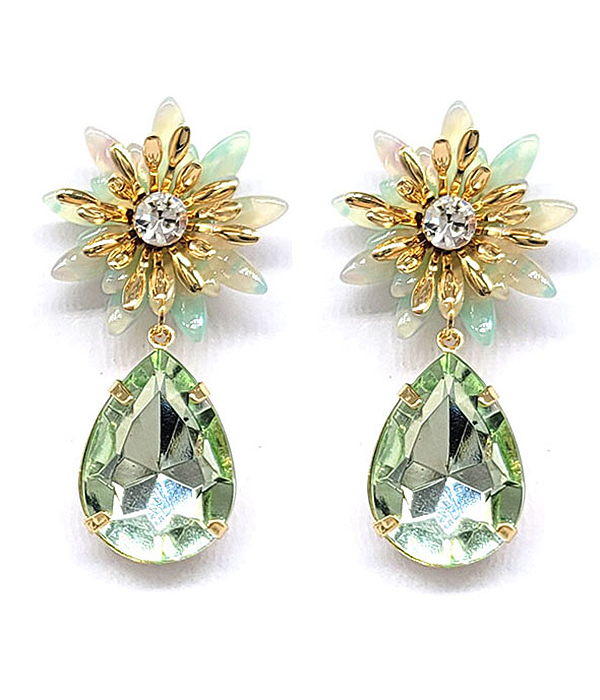 Crystal center flower and facet teardrop earring