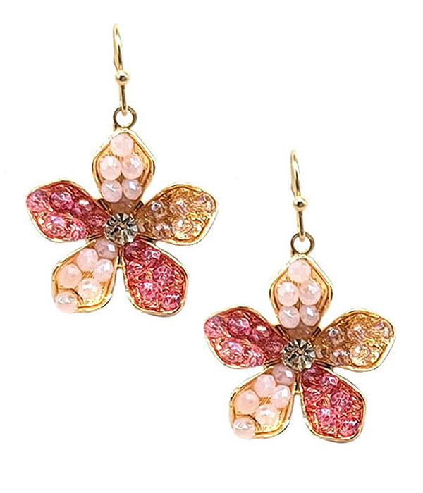 MULTI STONE AND BEAD MIX FLOWER EARRING