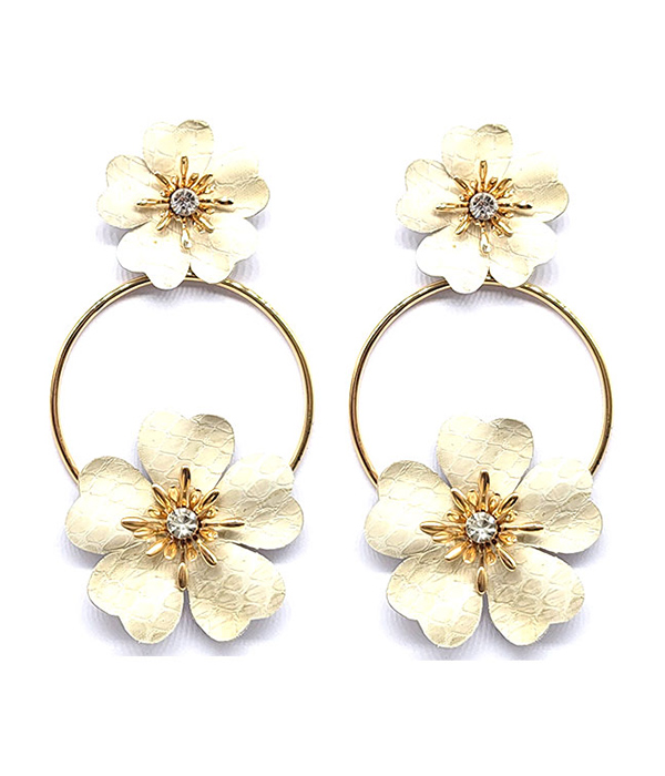 CRYSTAL CENTER CHUNKY DOUBLE FLOWER HOOP EARRING