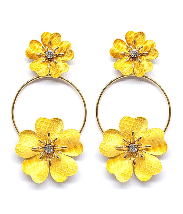 CRYSTAL CENTER CHUNKY DOUBLE FLOWER HOOP EARRING