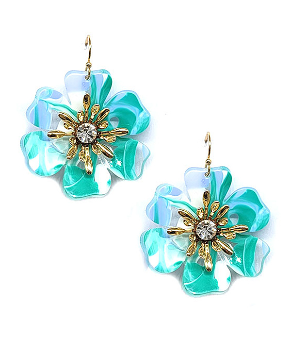 CRYSTAL CENETER ACCETATE PETAL FLOWER EARRING