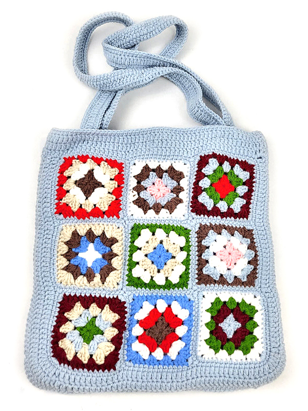 HANDMADE CROCHET GRANNY SHOULDER BAG - BUTTON CLOSURE