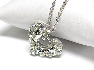 MADE IN KOREA WHITEGOLD PLATING CRYSTAL BUBBLE HEART PENDANT NECKLACE
