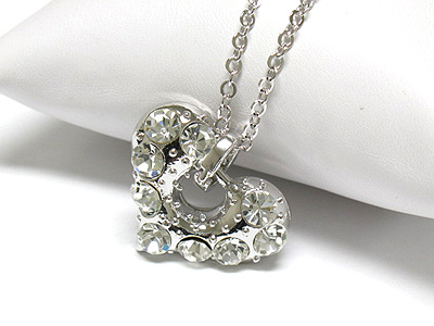 WHITEGOLD PLATING CRYSTAL BUBBLE HEART PENDANT NECKLACE