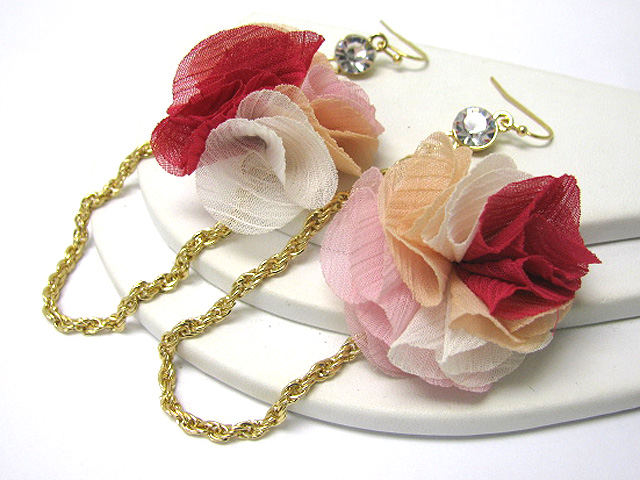 CHIFFON FLOWER METAL CHAIN DROP EARRING