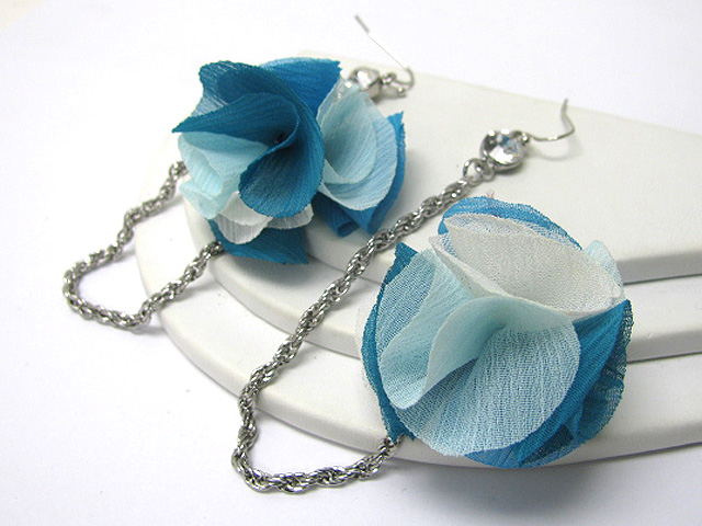 Chiffon flower metal chain drop earring
