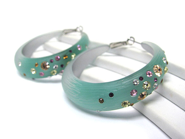 Multi crystal stud wide acrylic hoop earring - hoops