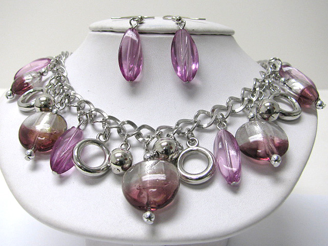 Multi murano candy disk dangle neckalce earring set