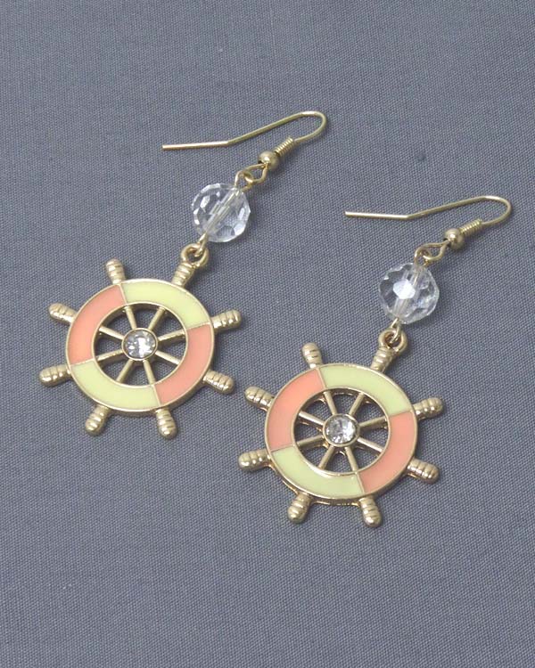 CRYSTAL CENTER AND EPOXY WHEEL DROP EARRING