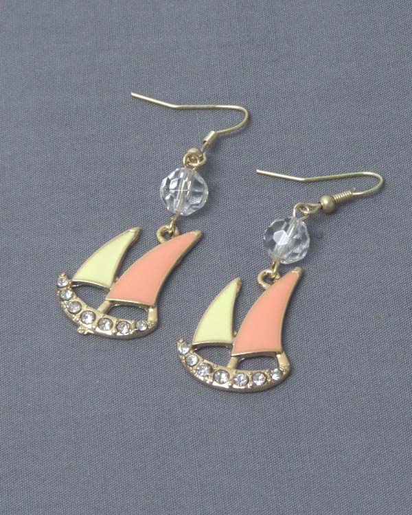 Crystal and epoxy sail boat earring