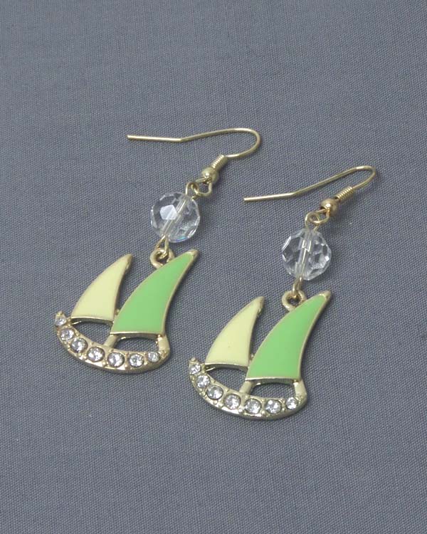 CRYSTAL AND EPOXY SAIL BOAT EARRING