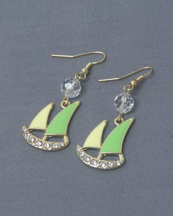 Crystal and epoxy sail boat earring