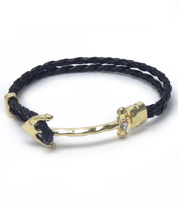 Hammered anchor and double twist leatherette bracelet