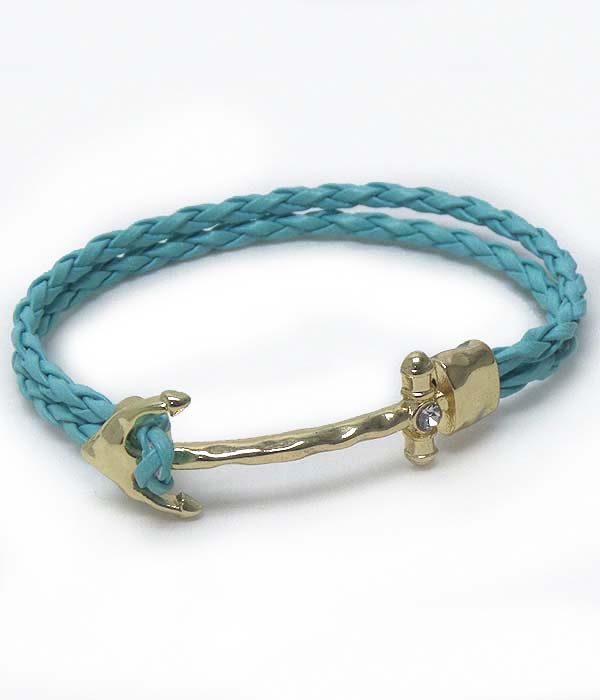 Hammered anchor and double twist leatherette bracelet