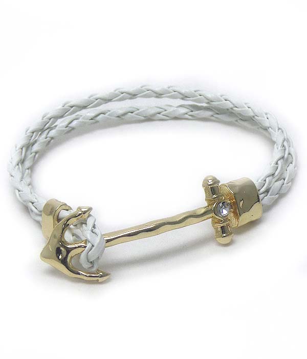 Hammered anchor and double twist leatherette bracelet